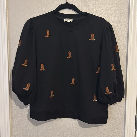 Umgee Rodeo Black with Boot Embroidery Top - Picture 2 of 7